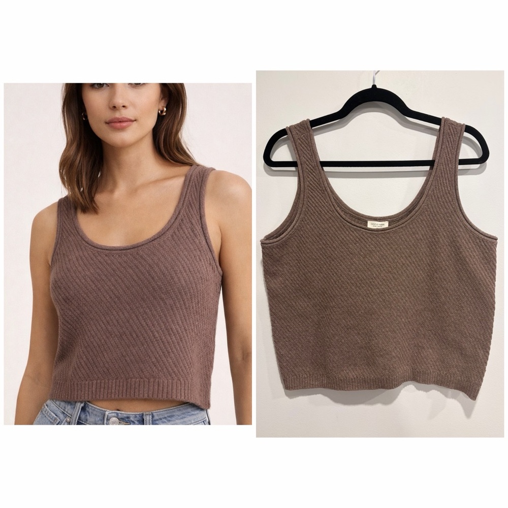 Gentle Fawn Brown Ribbed Knit Tank Top Sleeveless Minimalist Size M - Picture 1 of 7